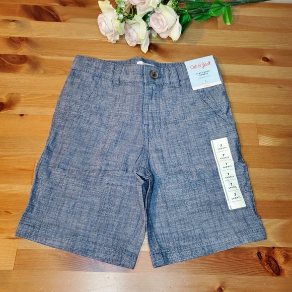 Cat & Jack - Boys' Flat Front 'Above The Knee' Chambray Shorts Size 7 - Picture 4 of 14